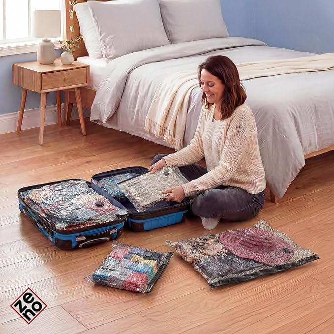 9-Pcs Travel Vacuum Bags with Electric Pump - Vacuum Storage Bags for travel - Space Saver for Clothes - Packing Cubes for Luggage & Suitcases - With Portable Cordless Pump