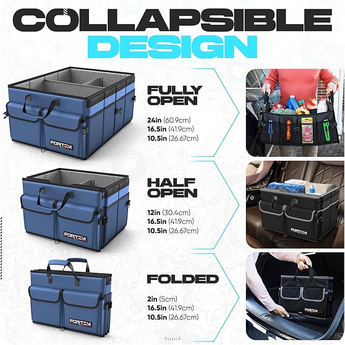 FORTEM Trunk Organizer For SUV Car Trunk Organizer, Foldable Storage, Car Accessories for Women Men, Collapsible Bag, Perfect Christmas Gifts, 600D Oxford, Non Slip Bottom, Straps, Soft Cover (65L)
