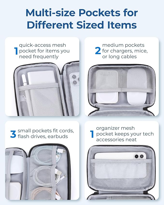 BAGSMART Electronics Organizer Travel Case, Cable Charger Cord Tech Organizer Pouch for Phone Charger Accessories, Black