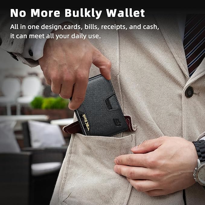 Slim Minimalist Wallet for Men- Money Clip Wallet | Bifold Men Wallets | RFID Blocking Wallet | Genuine Leather Wallets for Men | 12 Card Holder Mens Wallet | Mens Front Pocket wallet