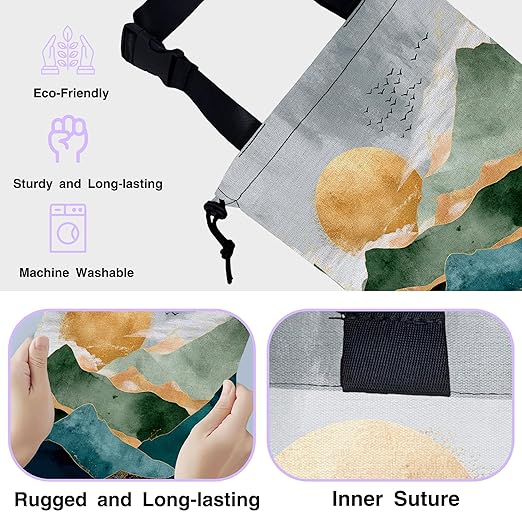 Car Trash Bag Hanging Golden Mountain Sun Car Trash Can for Back Seat Waterproof Car Garbage Can with Adjustable Straps and Drawstring for Car Accessories Vehicle Travelling Camping