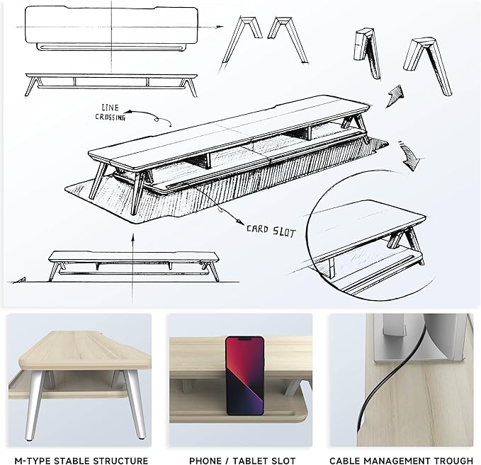 Fenge Dual Monitor Stand, Monitor Stands Riser for 2 Monitors, 42.5 Inch Monitor Stands Shelf with 12 Color LED Light for Office Desk