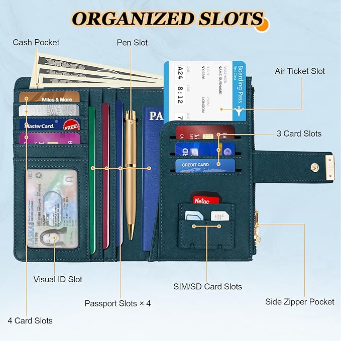 HUANLANG Passport Holder with Airtag for Women/Men, Airtag Passport Wallet for Travel Leather Passport Holder RFID Blocking,Travel Passport Walelt with Credit Card Holder