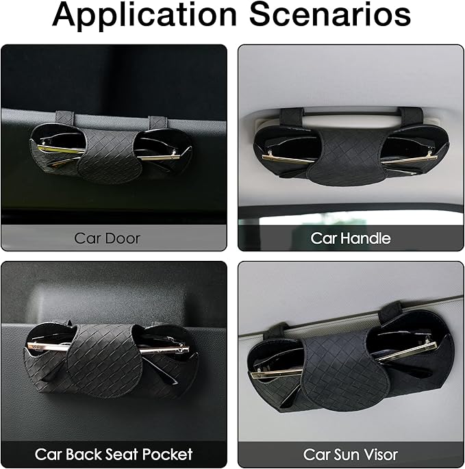 KINIVA Sunglasses Holder for Car Visor PU Leather Glasses Case with Clips for Car Visor Automotive Interior Visor Accessories Apply to All Car Models (Black)