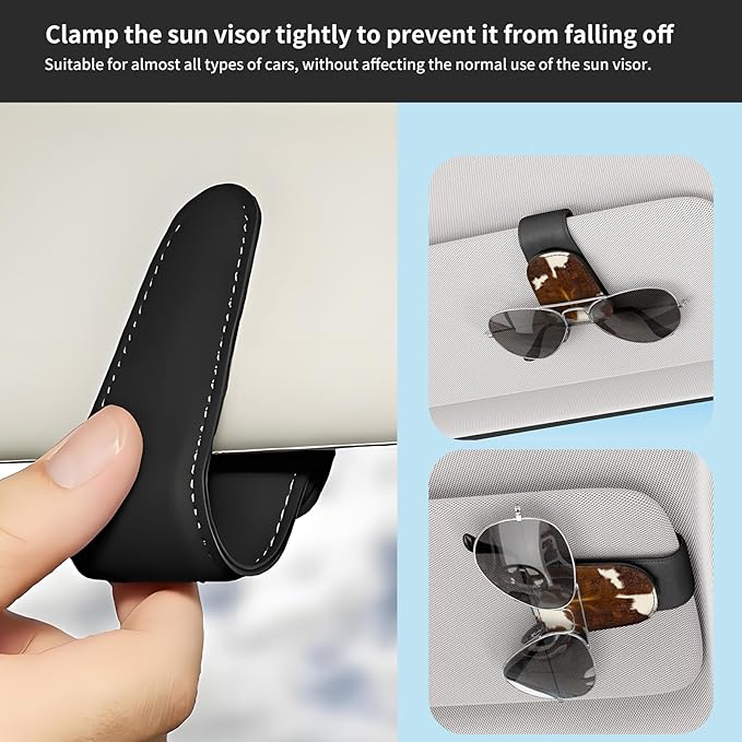 Sunglasses Holder for Car Visor, PU Leather Glasses Clip Organizer, Cute Magnetic Eyeglass Holder for Vehicle Sun Visor, Car Interior Accessory for Women & Men Brown Cow Hide