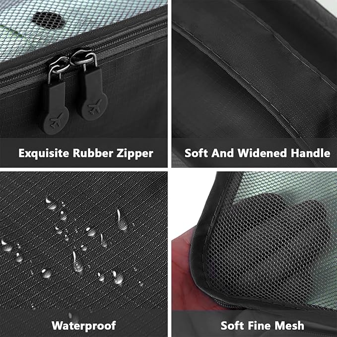 6 Set Packing Cubes for Travel Luggage Packing Bags Reusable Waterproof Suitcase Organizer Bags Set with Shoe Bag and Toiletry Bag (Black)