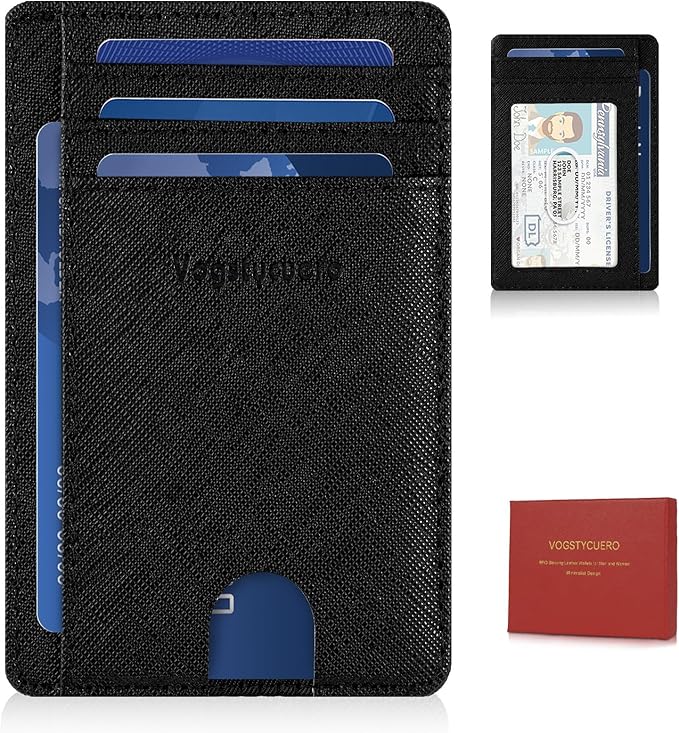 Front pocket thin wallet for Men Women RFID Blocking Credit Card Holder Card Cases Slim Minimalist wallet with Gift Box (1, Cross Black)