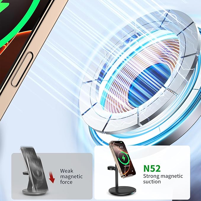3 in 1 Wireless Charging Station for Apple Devices with MagSafe Charger, Wireless Charger Station for iPhone 17/16/15/14/13/12 Pro Max Air Plus Mini,Wireless Charging for iWatch&AirPods(20W Adapter)