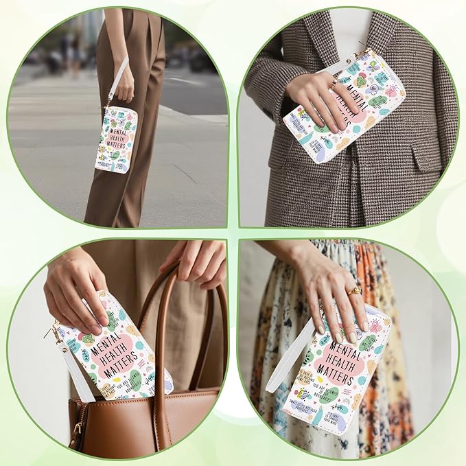 Mental Health Awareness Wallet for Women - Slim PU Leather Wallet with Inspirational Quotes, Cash Zipper Coin Purse, Small Card Holder Travel Wallet, Wristlet Wallets for Teen Girls (Self-Care Gift)