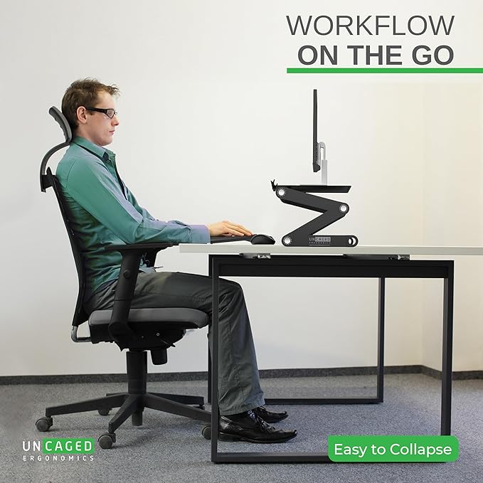 WorkEZ Monitor Stand, Single Mount Height Adjustable Monitor Riser for Desk, Ergonomic Desktop Computer Stand