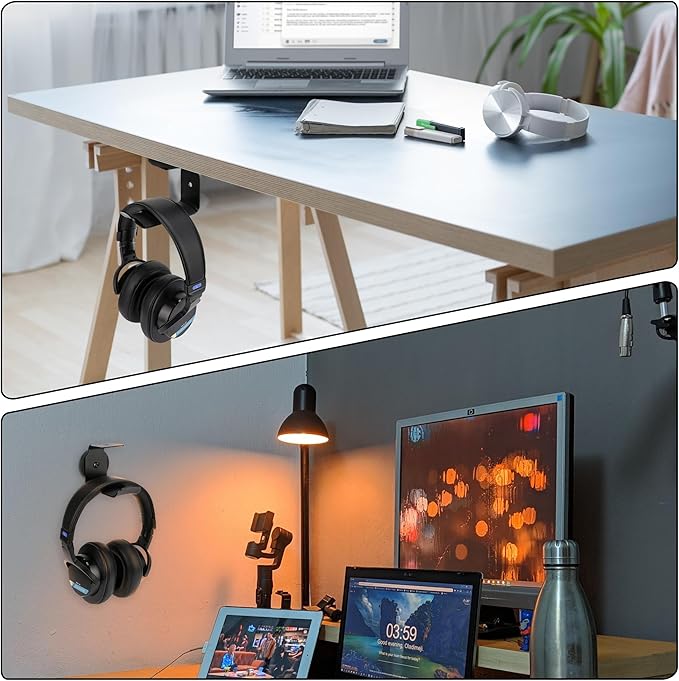 GEEKRIA Magnetic Headphone Holder, Headset Hooks, Aluminum Headphone Hanger for Desk, Mount Stand with Rubber Pad, Compatible with Sennheiser, Bose, Beats, Razer, HyperX, Sony (Black)