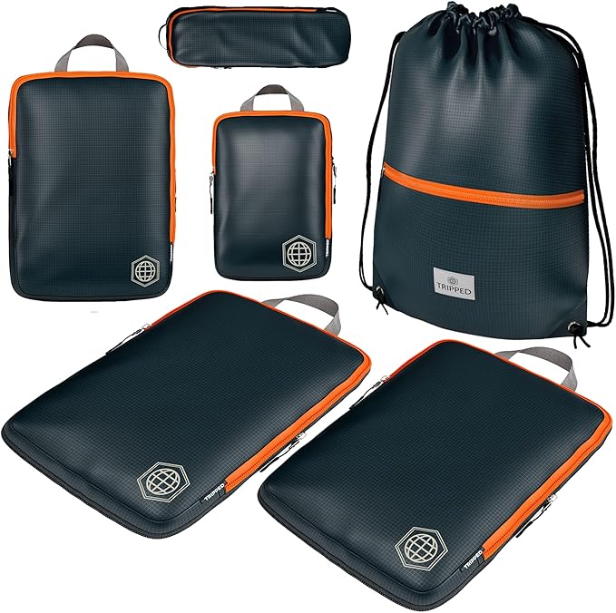 Extra Large Compression Packing Cube 6 Piece Set for Travel and Check Luggage by TRIPPED Travel Gear