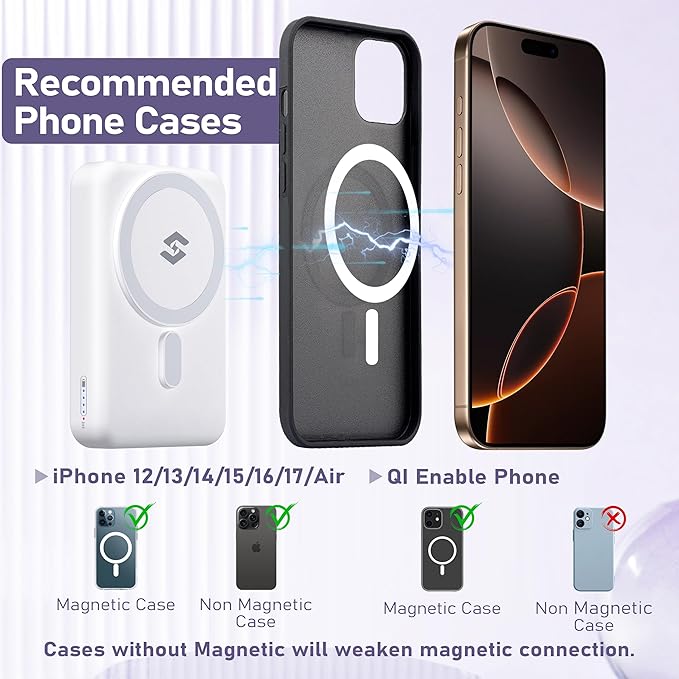 Smtcsl 3 in 1 Wireless Charging Station: 10000mAh Removable Power Bank Charger Stand for Phone/Watch/Air Pods - Portable Magnetic Battery Pack for Air 17 16 15 14 13 12 Series White