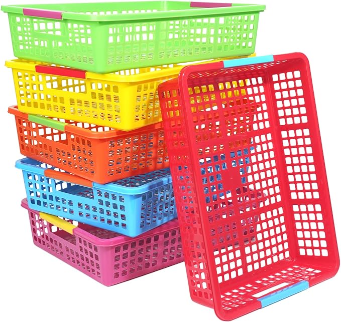 ZZYFGH 6 Pack Plastic Classroom Paper Organizers, Turn in Trays Classroom,Paper Trays for Classroom, Book Baskets for Library, Drawers, Office, Home(12.6 * 9.8 * 3.1in)
