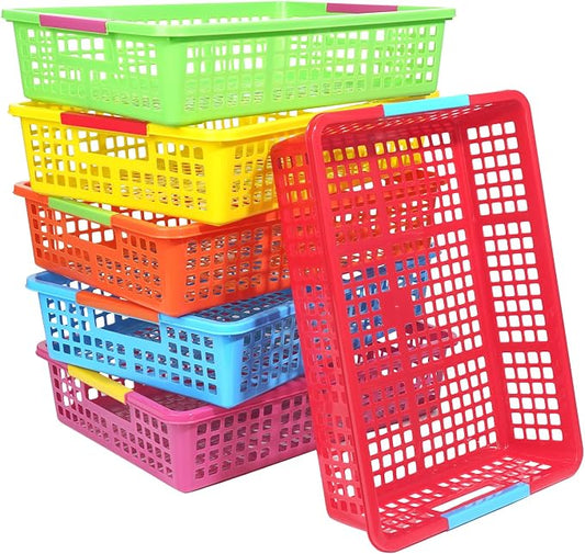 ZZYFGH 6 Pack Plastic Classroom Paper Organizers, Turn in Trays Classroom,Paper Trays for Classroom, Book Baskets for Library, Drawers, Office, Home(12.6 * 9.8 * 3.1in)