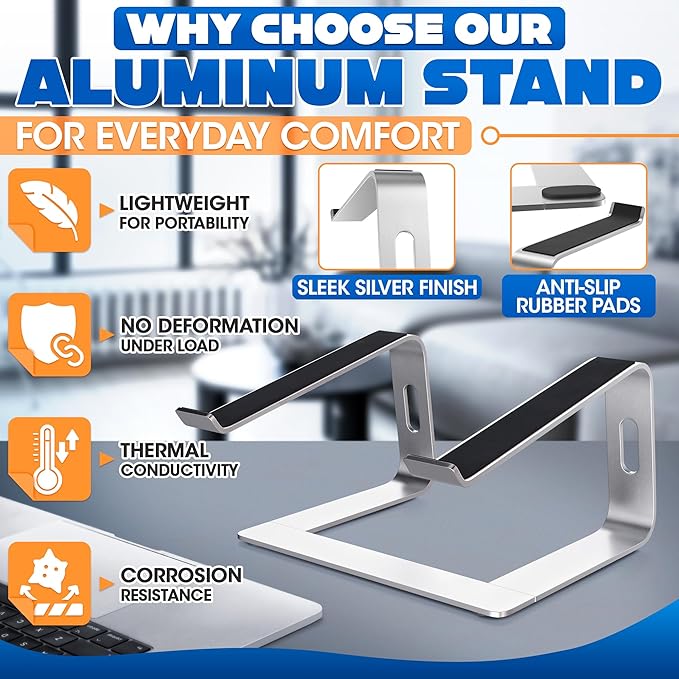 Portable Laptop Stand for Desk ??Ergonomic, Sturdy Aluminium Laptop Riser for Desk with Anti-Slip Bottom, Compatible for 10-15.6?²â€?Notebook - Improved Cooling, Comfort, Productivity, and Posture