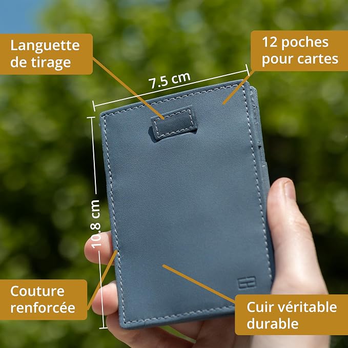 GARZINI Magic Wallet with Pull-Tab, Minimalist Wallet with RFID card holder, Leather Wallet for 12 cards, Metal Grey