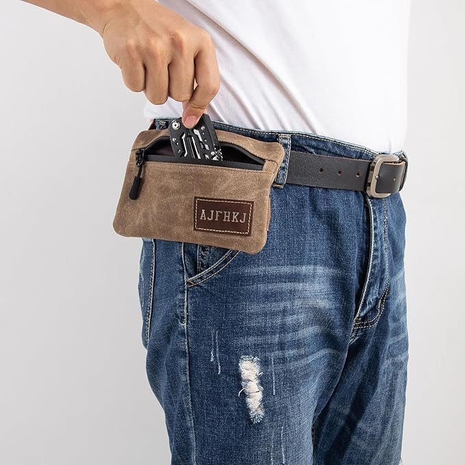 Belt Pouch for Men Women,Compact Zipper EDC Pouch,EDC Wallet Bag,Small Belt Bag Waist Pack Pouch Fanny Pack for EDC Gadgets Hiking,Anti-Theft Pickpocket Proof Pocket Pouch,Water Resistant,Waxed Canvas