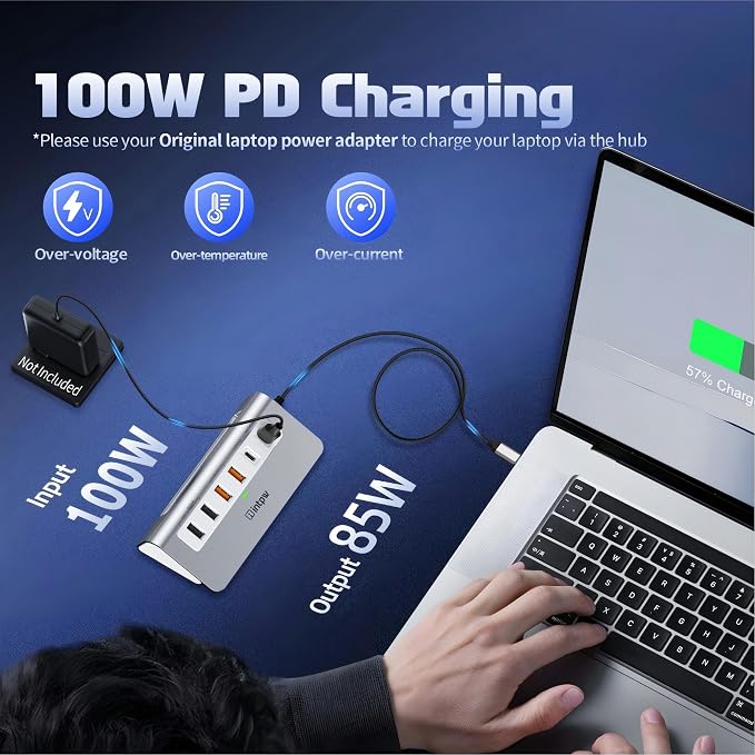 intpw USB C Hub, P9 PRO USB C Hub Multiport Adapter with 4K HDMI, PD 100W, Type-C & 2 USB A 3.2 10Gbps, 2 USB A 2.0, SD/TF Card Reader, Aluminum USB Hub for Laptop, iPhone 17 Series, MacBook, iPad