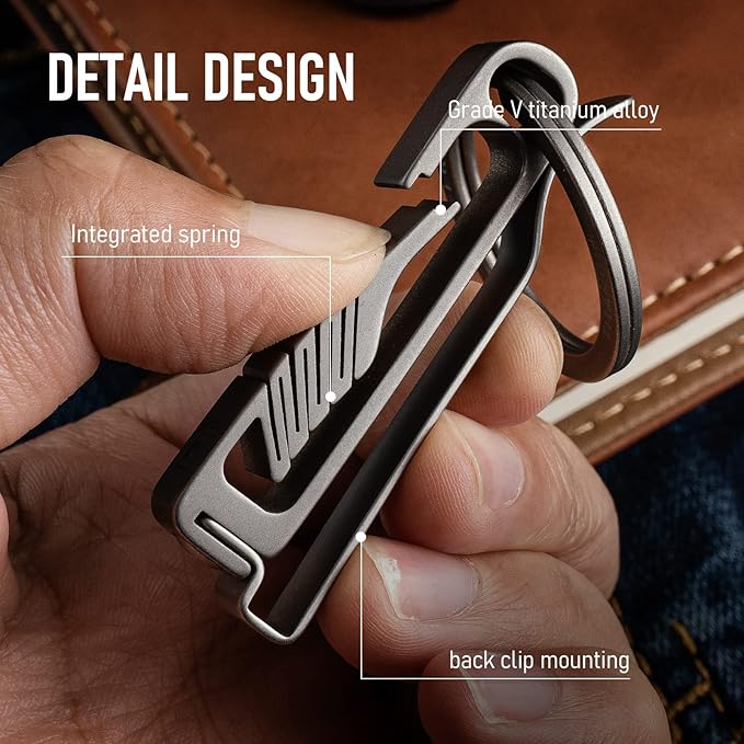 FEGVE Titanium Key Belt Clip with Key Ring, Belt Key Holder Key Chain Clip Black Keychain for Men