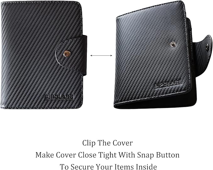 Polare Full Grain Leather Slim and Soft RFID Blocking wallet For Men Snap Bifold Travel Wallet Passport Holders 2 Passports (Carbon Black)