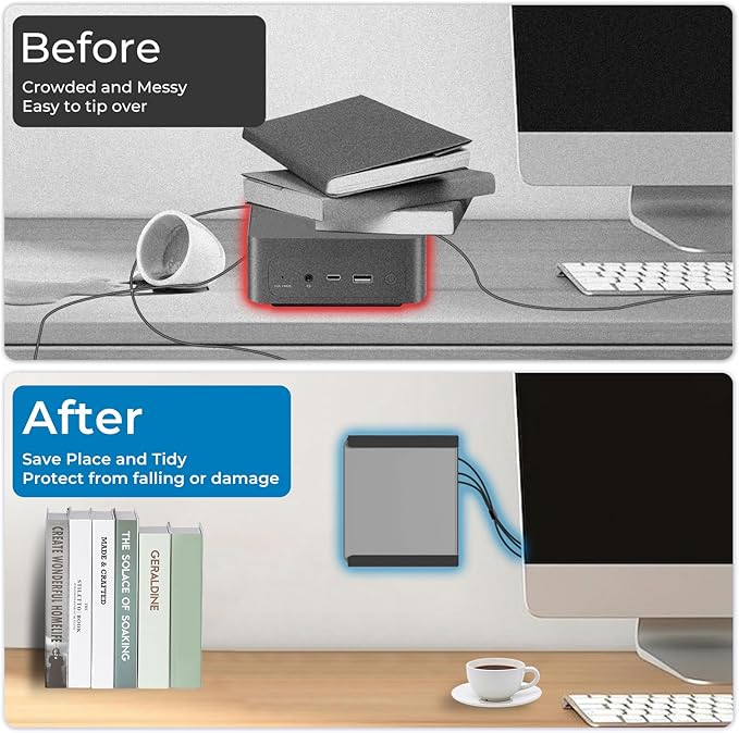 Metal Mini PC VESA Mount for Beelink SER5 Pro, EQi12, SER5 MAX, SER8, SER9 Pro, SER9, SER8 Pro, SER6, EQR6, EQR5, SEi13 Pro, SEi14, Vesa/Wall/Under Desk, Mount for Beelink, with Holder, Black