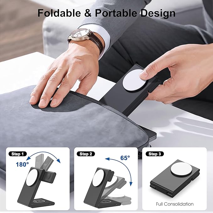 New Travel Foldable 3 in 1 Wireless Charging Station for Apple Magsafe Charger Stand,Fast Magnetic Wireless Charger Station for iPhone 17 Air 16 15 14 13 12 Series,Airpods Pro,Apple Watch Ultra