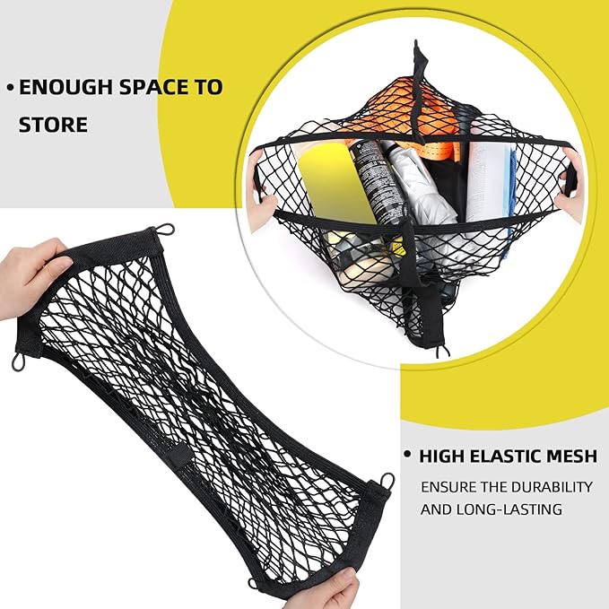 Small Cargo Net for Car Trunk Storage,2 Pack Elastic Mesh Net Pocket Organizer Pouch Bag,Stretchable Automotive Cargo Nets with 8 Pieces Mounting Screws and Hooks for RV,SUV,Boats,Home