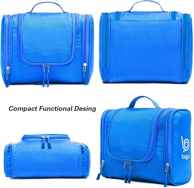 Bago Travel Toiletry Bag for Women and Men X-Large Waterproof Hanging Large Toiletry Bag for Bathroom and Travel Bag for Toiletries Organizer -Travel Makeup Bag (Blue)