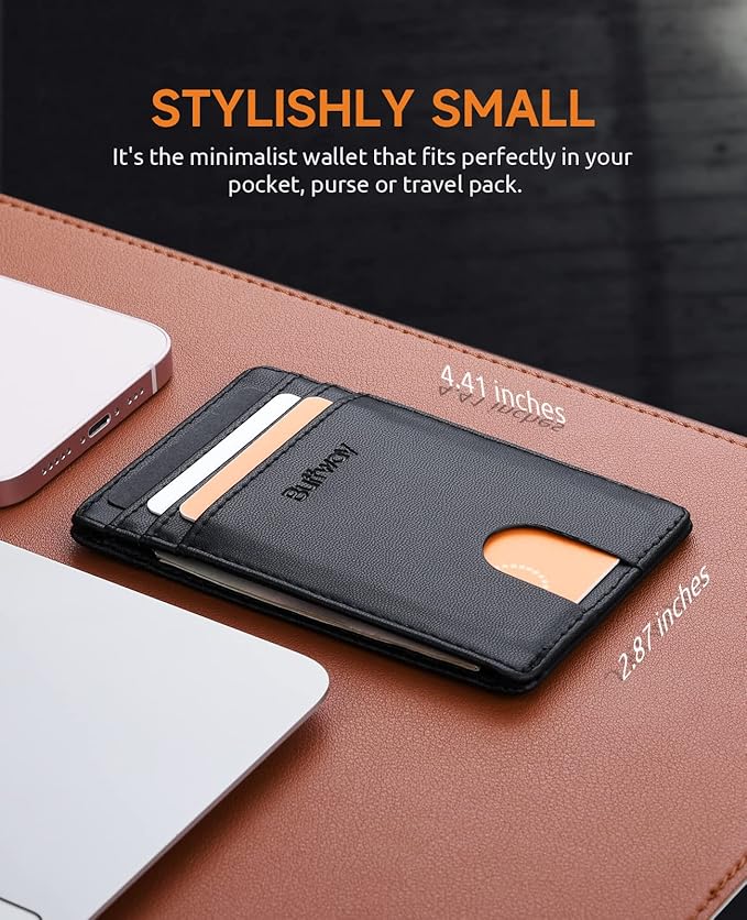 Buffway Mens Slim Wallet, Minimalist Thin Front Pocket Leather Credit Card Holder with RFID Blocking for Work Travel | Minimalist, Thin, Front Pocket, Credit Card Holder, RFID Blocking, for Work Travel