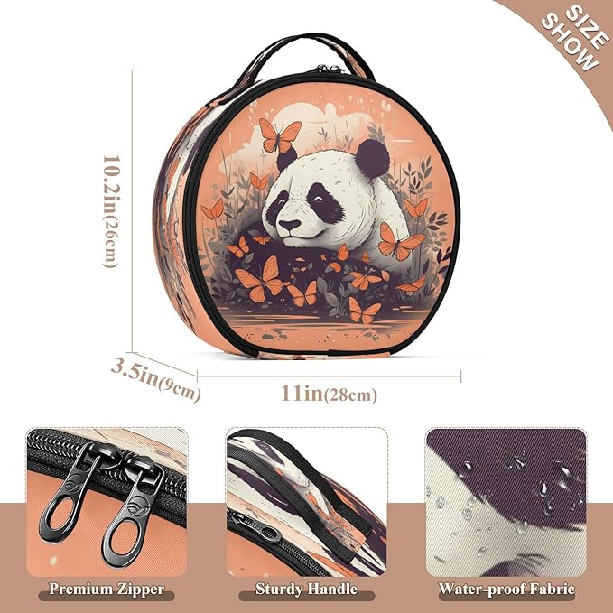 senya Round Cosmetic Pouch Travel Makeup Train Case Panda Orange Makeup Organizer Bag with Adjustable Dividers Portable for Cosmetics Makeup Brushes Toiletry Jewelry Accessories