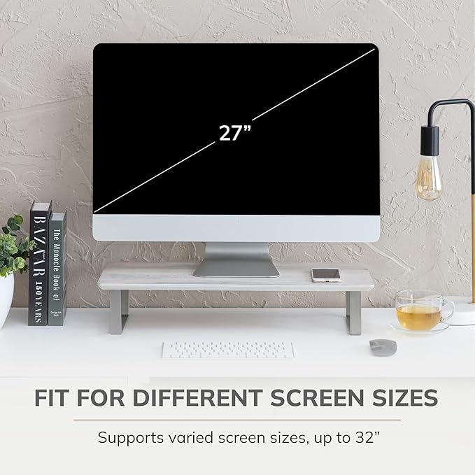 Anji Mountain Monitor Stand - Desktop Organizer & Laptop Riser, Ergonomic Monitor Riser, Space-Saving Monitor Stand for Desk, Durable Construction, Easy Assembly, Ideal for Home & Office,White Wash