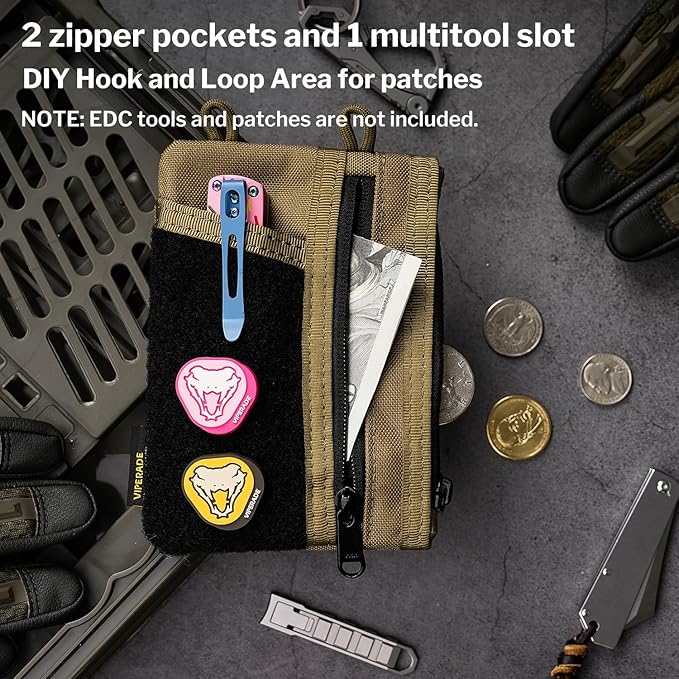 VIPERADE VE18 EDC Pouch, Pocket Organizer for Men, EDC Pocket Organizer, 3 Slots with 2 Zipper Pockets, Multitool Pouch