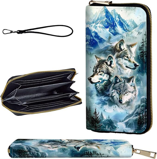 Wallet,Leather Long Wallet Suitable For Ladies And Teenagers - Detachable Wristband + RFID Travel Wallet With Card Slot - Mountain Wolf Pack
