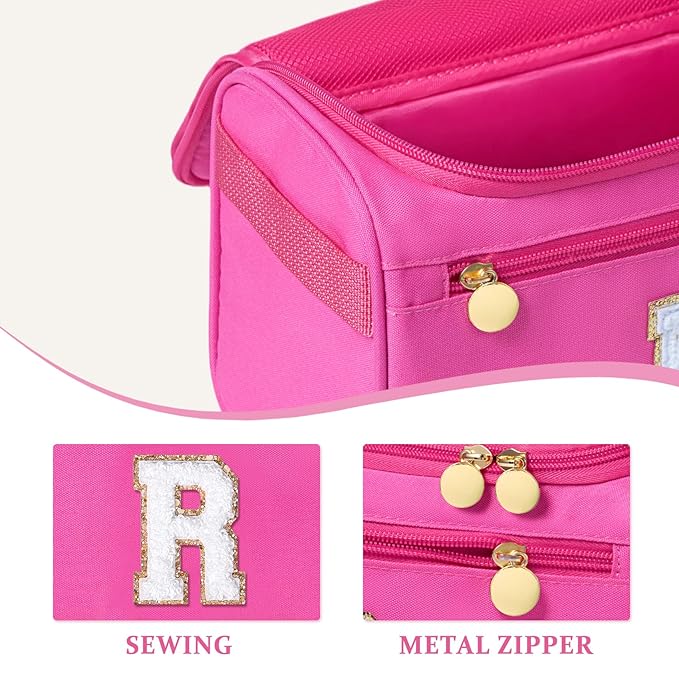 COSHAYSOO Thoughtful New Mom Gifts for Women First Time Mothers Day Present Self Care Spa Gifts Travel Toiletry Weekender Bag, Initial Traveling Toiletries Skin Care Items Organizer Hot Pink Letter R