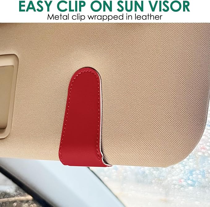 2 Pack Sunglasses Holder Compatible with Tesla Model 3 Y X S Semi Cybertruck Leather Magnetic Glasses Mount Holder Eyeglasses Sunglasses Clip Visor Sunglass Holder Accessories (Red)