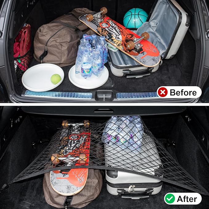 Elastic Cargo Net for SUV Truck 31.5 x23.6 inch Storage Mesh with Fixing Hooks 10Pcs D-Rings Luggage Cover, Trunk Organizer Netting for Pickup Truck RV Accessories