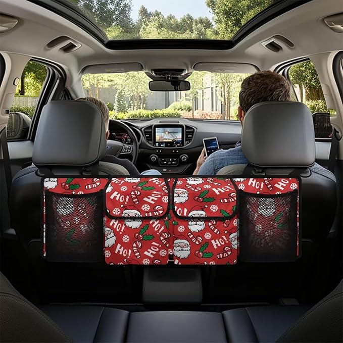 Hanging Car Trunk Organizer Red Christmas Collapsible Car Back Seat Storage Bag Auto Cargo Bags with 4 Large Pockets Universal Automotive Interior Accessories