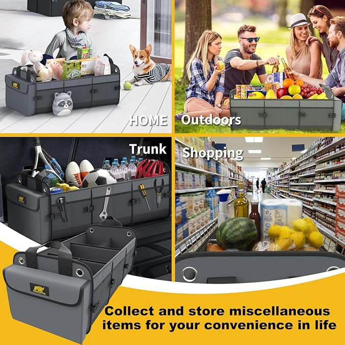MIKKUPPA Car Trunk Organizer - 100L Large Car Organizer, 1680D Oxford Collapsible Suv Trunk Storage with 2 Adjustable Straps for Auto, Truck, Suv (Gray)