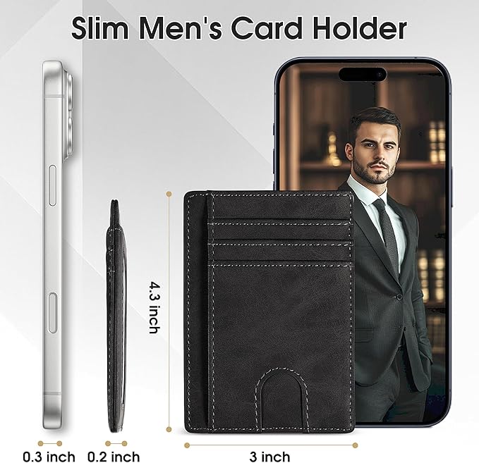 Slim Minimalist Wallet for Men,Front Pocket Wallet RFID Blocking Small Thin Credit Card Holder for Men Black