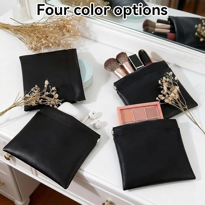 4 PCS Small Makeup Bag for Purse, Mini Portable Cosmetic Pouch for Women, Coin Purse Lipstick Cosmetic Accessories Organizer, Travel Storage Pouch, Black