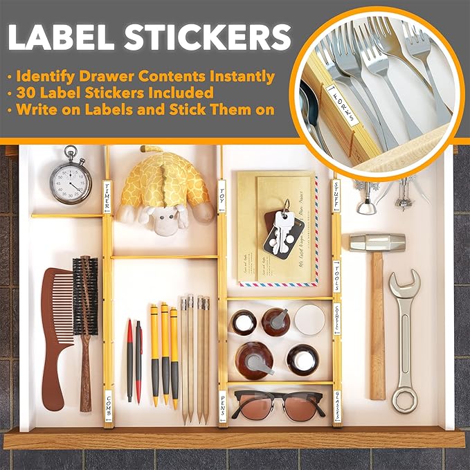 SpaceAid Bamboo 13.25-17??Drawer Dividers (Need 2.35" Deep Drawer) Kitchen Adjustable Organizers, Expandable Organization for Home, Office, Dressers, 4 Dividers with 9 Inserts