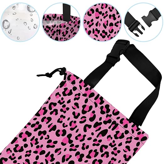 Car Trash Bag Pink Leopard Print Car Garbage Bag Hanging Car Trash Can for Back Seat with Drawstring