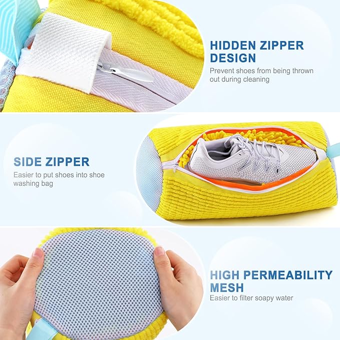Aship Shoe Washing Machine Bag, Laundry Shoe Bag for Washer and Dryer - Reusable Shoe Cleaning Bag for Sneakers,Tennis Shoes, 360° Deep Cleaning With Self-locking Zipper - Yellow,1PC