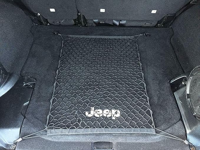 Rear Trunk Organizer Cargo Net for Jeep Wrangler 2007-2017 – Floor Style Cargo Net for SUV - Premium Mesh Elastic Car Trunk Organizer Vehicle Carrier Storage - Compatible with Wrangler