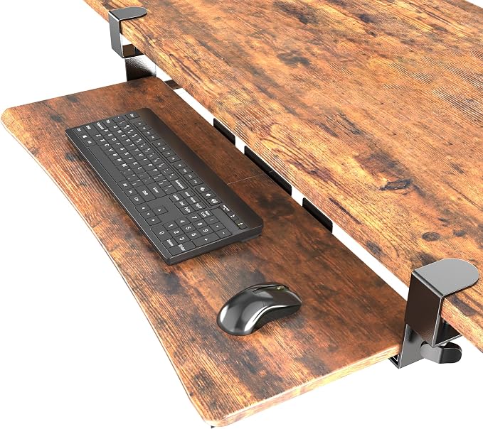 UPGRAVITY Extra Large Keyboard Tray Under Desk - Slide Out with Sturdy C-Clip Mount System, Extra Wide 31.5" (35.8" Including Clamps) x 11.8" Pull-Out Keyboard Computer Drawer, Rustic Vintage Brown