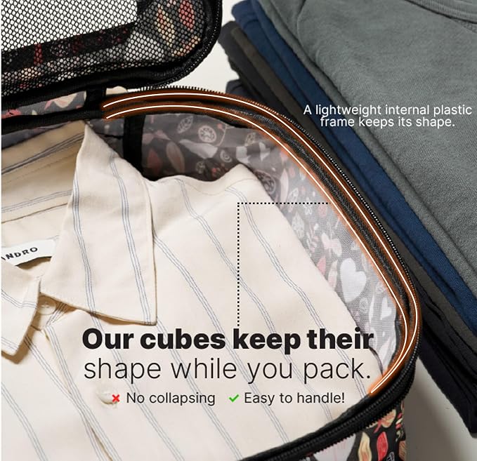 LeanTravel Premium Compression Packing Cubes for Travel - Suitcase Organizer Bags with Double Zipper & Breathable Mesh Panel - Space Saving Carry On Luggage Essentials (6-Pack, Flowers)