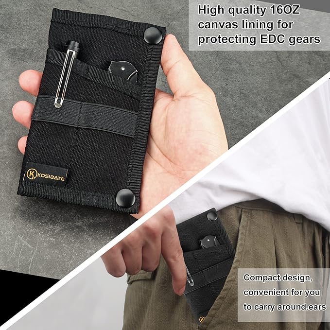 Kosibate EDC Pouch, EDC Organizer, Tool Pouch for Knife/Flashlight/Tactical Pen/Card-Men's Slim Pocket Organizer for Daily Carry