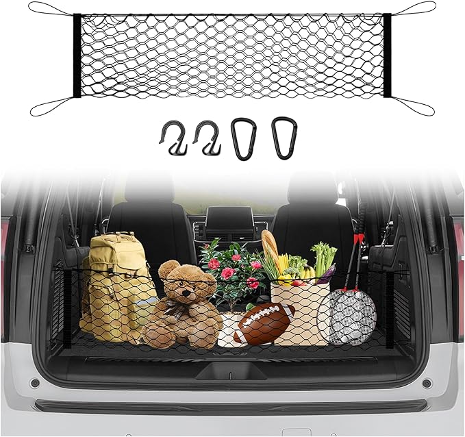 Karltys Envelope Style Cargo Net for 2021-2025 2026 Chevy Tahoe/Suburban/GMC Yukon Accessories, Adjustable Rear Trunk Cargo Net for Chevrolet Tahoe, Heavy Duty Elastic Netting Organizer for Yukon