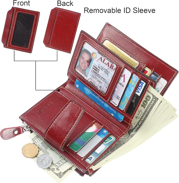 Lavemi Small Compact Women Wallet RFID Blocking Genuine Leather Bifold Purse with ID Windows